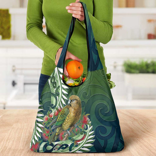 New Zealand Kea Bird Grocery Bag With Maori Koru Fern - Aussie Hoodie