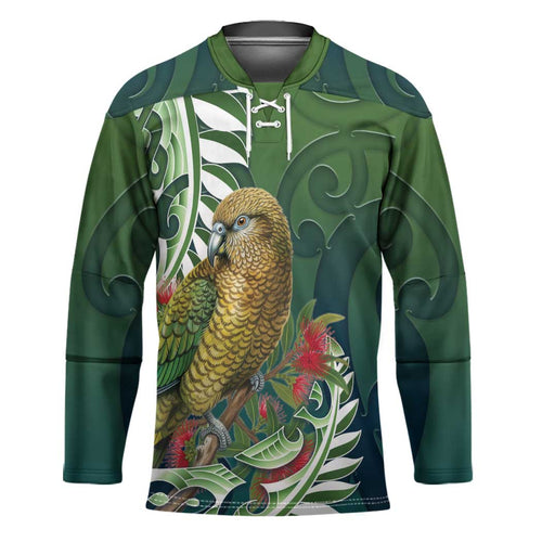 New Zealand Kea Bird Hockey Jersey With Maori Koru Fern - Aussie Hoodie