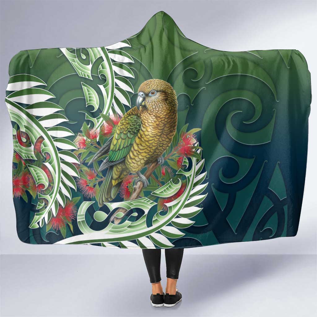 New Zealand Kea Bird Hooded Blanket With Maori Koru Fern - Aussie Hoodie