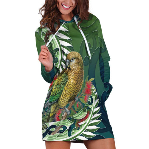 New Zealand Kea Bird Hoodie Dress With Maori Koru Fern - Aussie Hoodie