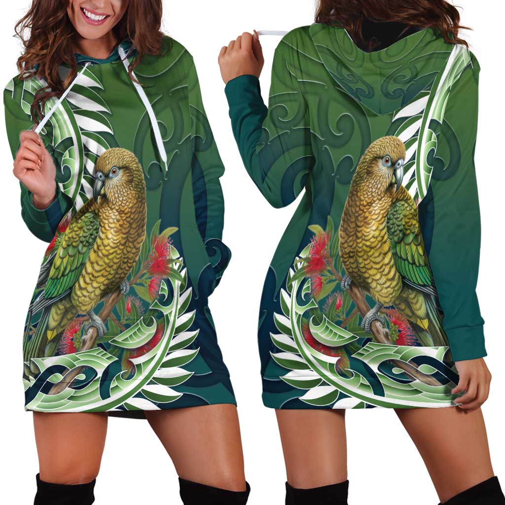 New Zealand Kea Bird Hoodie Dress With Maori Koru Fern - Aussie Hoodie