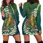 New Zealand Kea Bird Hoodie Dress With Maori Koru Fern - Aussie Hoodie