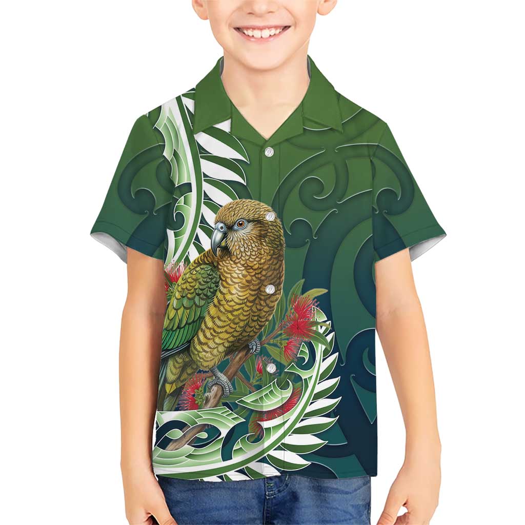New Zealand Kea Bird Kid Hawaiian Shirt With Maori Koru Fern - Aussie Hoodie