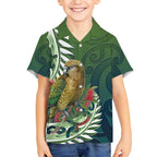New Zealand Kea Bird Kid Hawaiian Shirt With Maori Koru Fern - Aussie Hoodie