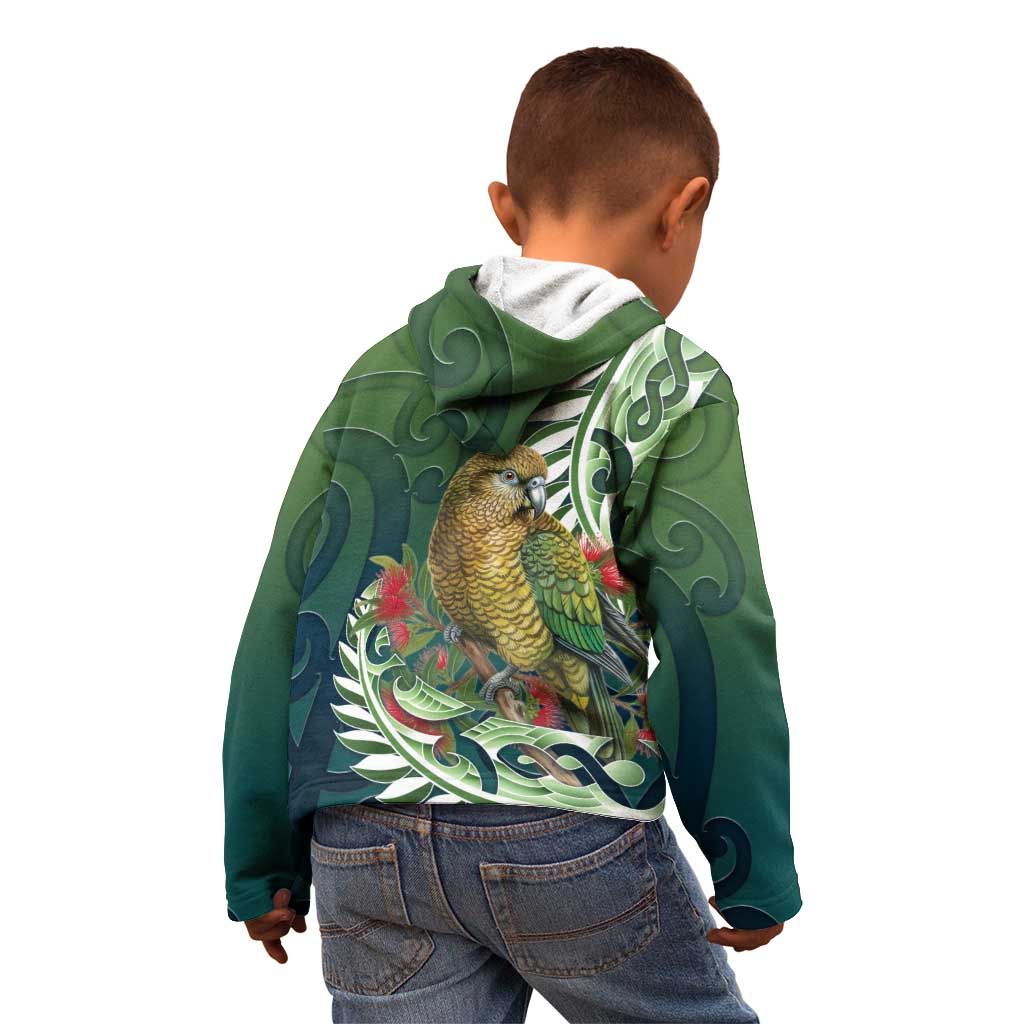 New Zealand Kea Bird Kid Hoodie With Maori Koru Fern - Aussie Hoodie