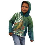 New Zealand Kea Bird Kid Hoodie With Maori Koru Fern - Aussie Hoodie