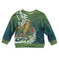 New Zealand Kea Bird Kid Ugly Christmas Sweater With Maori Koru Fern