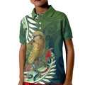 New Zealand Kea Bird Kid Polo Shirt With Maori Koru Fern - Aussie Hoodie