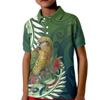 New Zealand Kea Bird Kid Polo Shirt With Maori Koru Fern - Aussie Hoodie