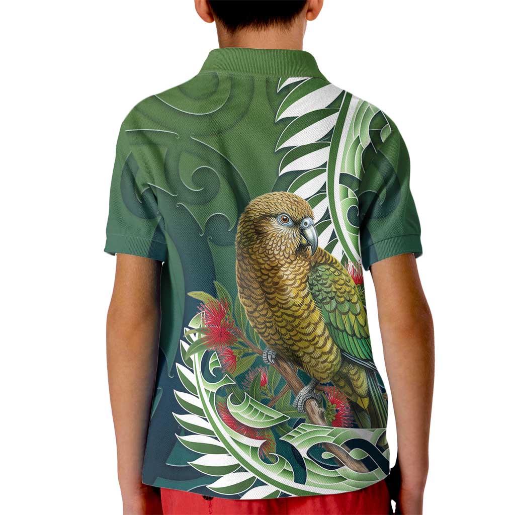 New Zealand Kea Bird Kid Polo Shirt With Maori Koru Fern - Aussie Hoodie
