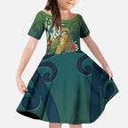 New Zealand Kea Bird Kid Short Sleeve Dress With Maori Koru Fern - Aussie Hoodie