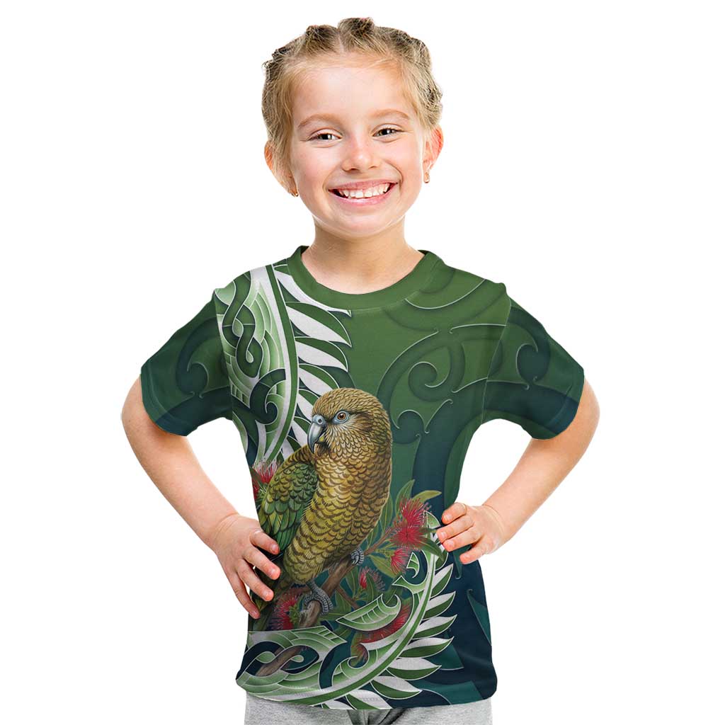 New Zealand Kea Bird Kid T Shirt With Maori Koru Fern - Aussie Hoodie