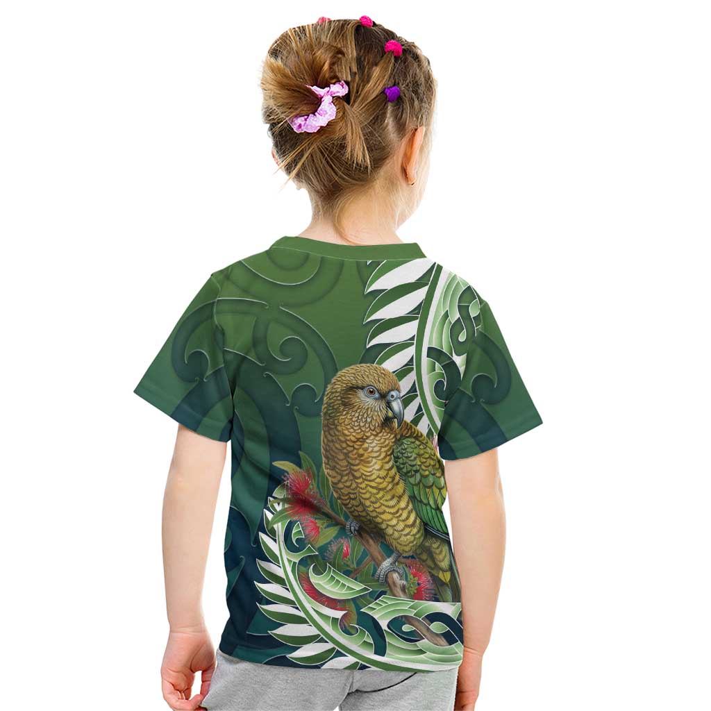 New Zealand Kea Bird Kid T Shirt With Maori Koru Fern - Aussie Hoodie