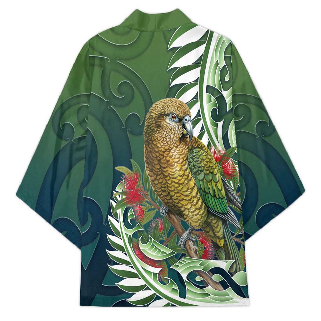 New Zealand Kea Bird Kimono With Maori Koru Fern - Aussie Hoodie