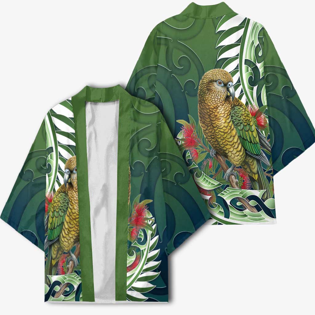 New Zealand Kea Bird Kimono With Maori Koru Fern - Aussie Hoodie