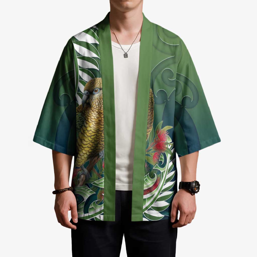 New Zealand Kea Bird Kimono With Maori Koru Fern - Aussie Hoodie
