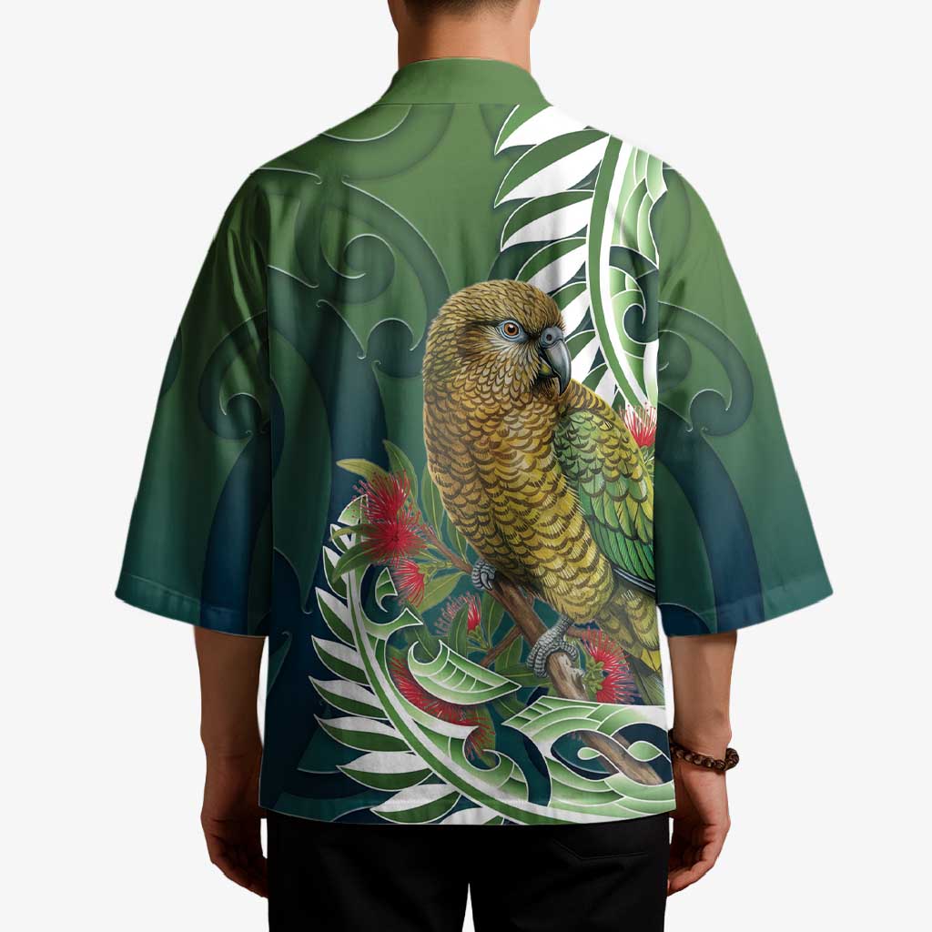 New Zealand Kea Bird Kimono With Maori Koru Fern - Aussie Hoodie