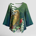 New Zealand Kea Bird Kimono Sleeve Blouse With Maori Koru Fern - Aussie Hoodie