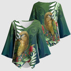 New Zealand Kea Bird Kimono Sleeve Blouse With Maori Koru Fern - Aussie Hoodie