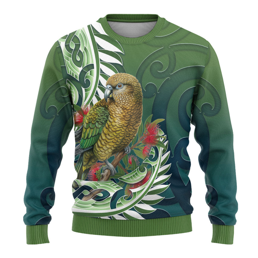 New Zealand Kea Bird Ugly Christmas Sweater With Maori Koru Fern