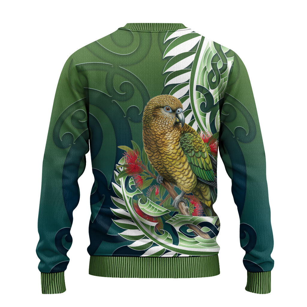 New Zealand Kea Bird Ugly Christmas Sweater With Maori Koru Fern