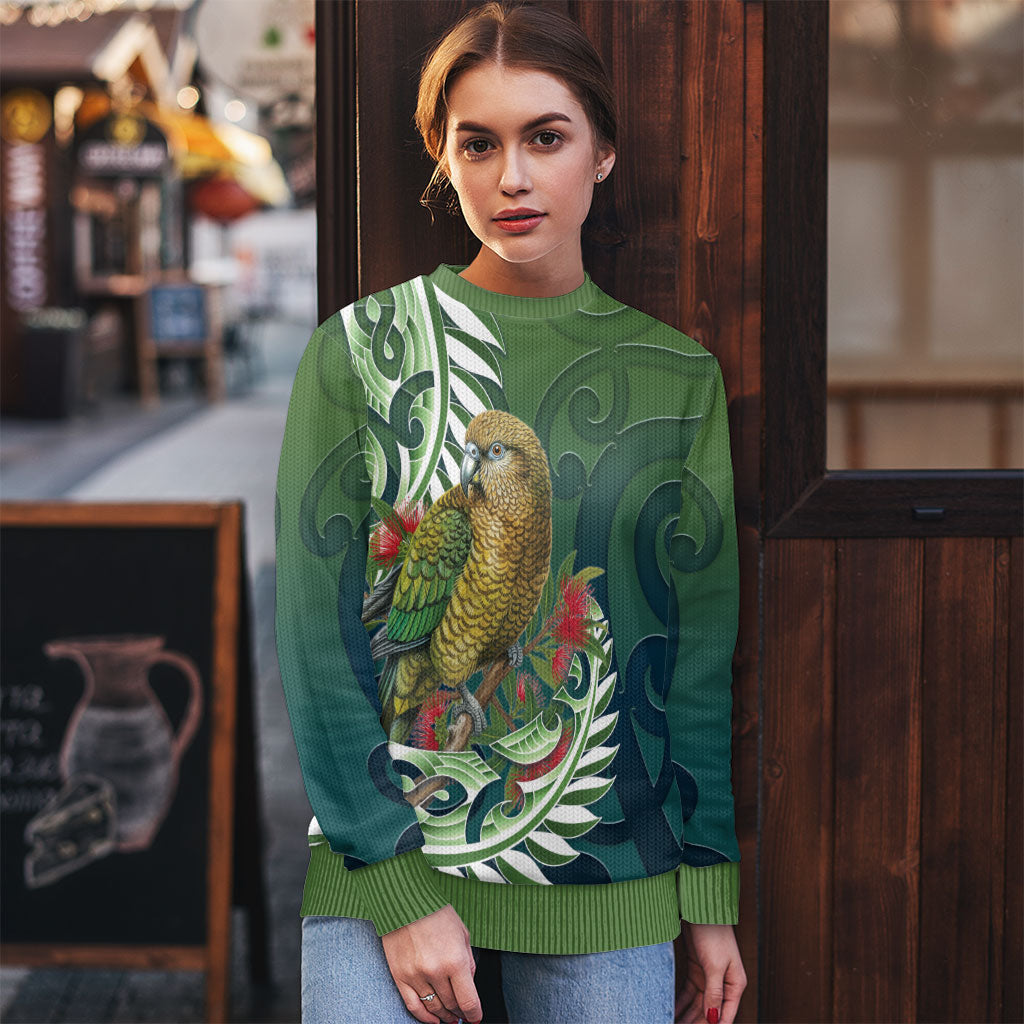 New Zealand Kea Bird Ugly Christmas Sweater With Maori Koru Fern