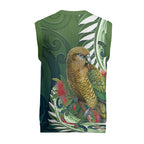 New Zealand Kea Bird Christmas Knitted V-Neck Vest With Maori Koru Fern