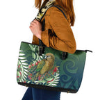 New Zealand Kea Bird Leather Tote Bag With Maori Koru Fern - Aussie Hoodie