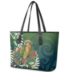 New Zealand Kea Bird Leather Tote Bag With Maori Koru Fern - Aussie Hoodie
