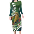 New Zealand Kea Bird Long Sleeve Bodycon Dress With Maori Koru Fern - Aussie Hoodie