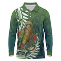 New Zealand Kea Bird Long Sleeve Polo Shirt With Maori Koru Fern - Aussie Hoodie