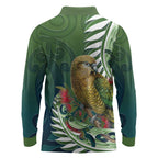New Zealand Kea Bird Long Sleeve Polo Shirt With Maori Koru Fern - Aussie Hoodie