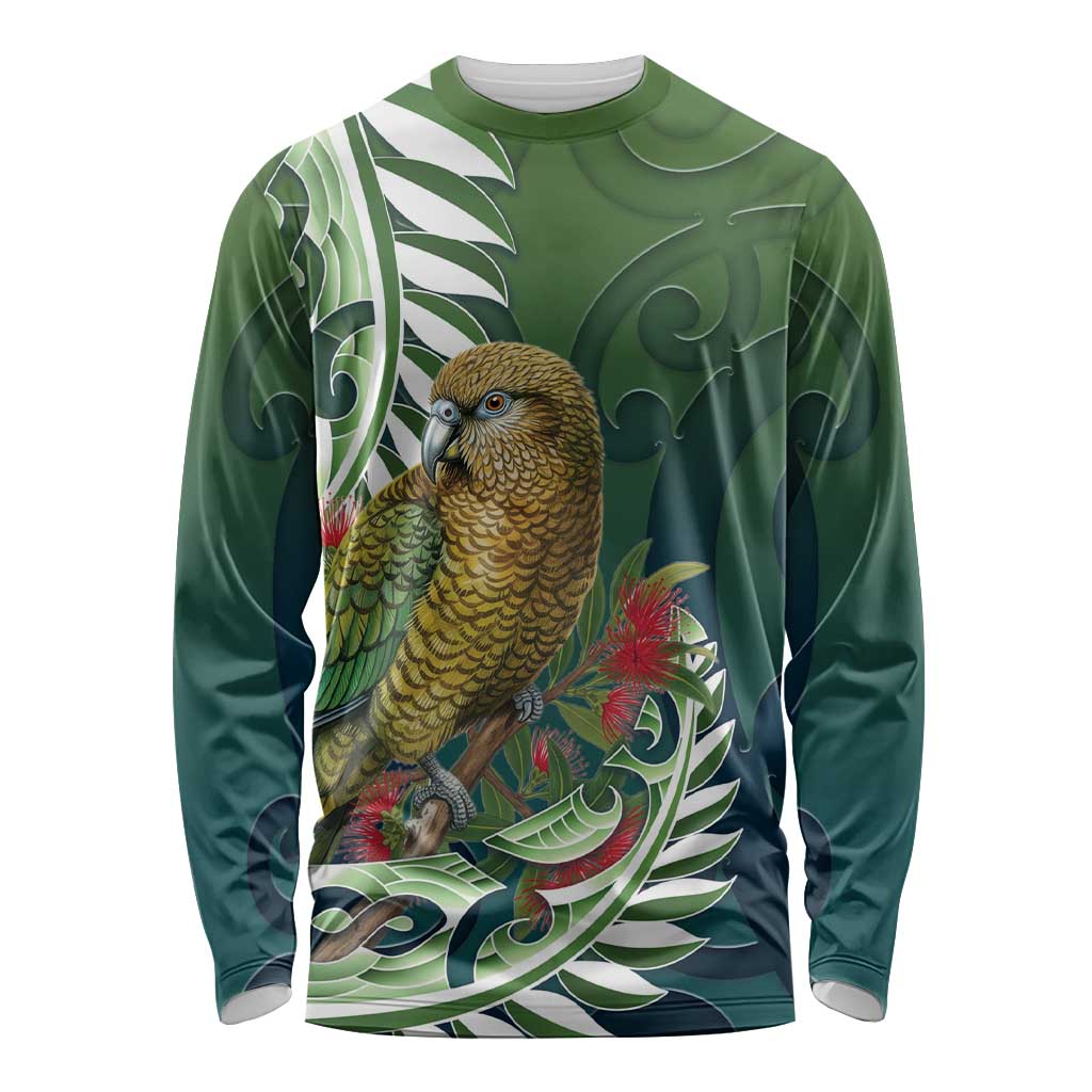 New Zealand Kea Bird Long Sleeve Shirt With Maori Koru Fern - Aussie Hoodie