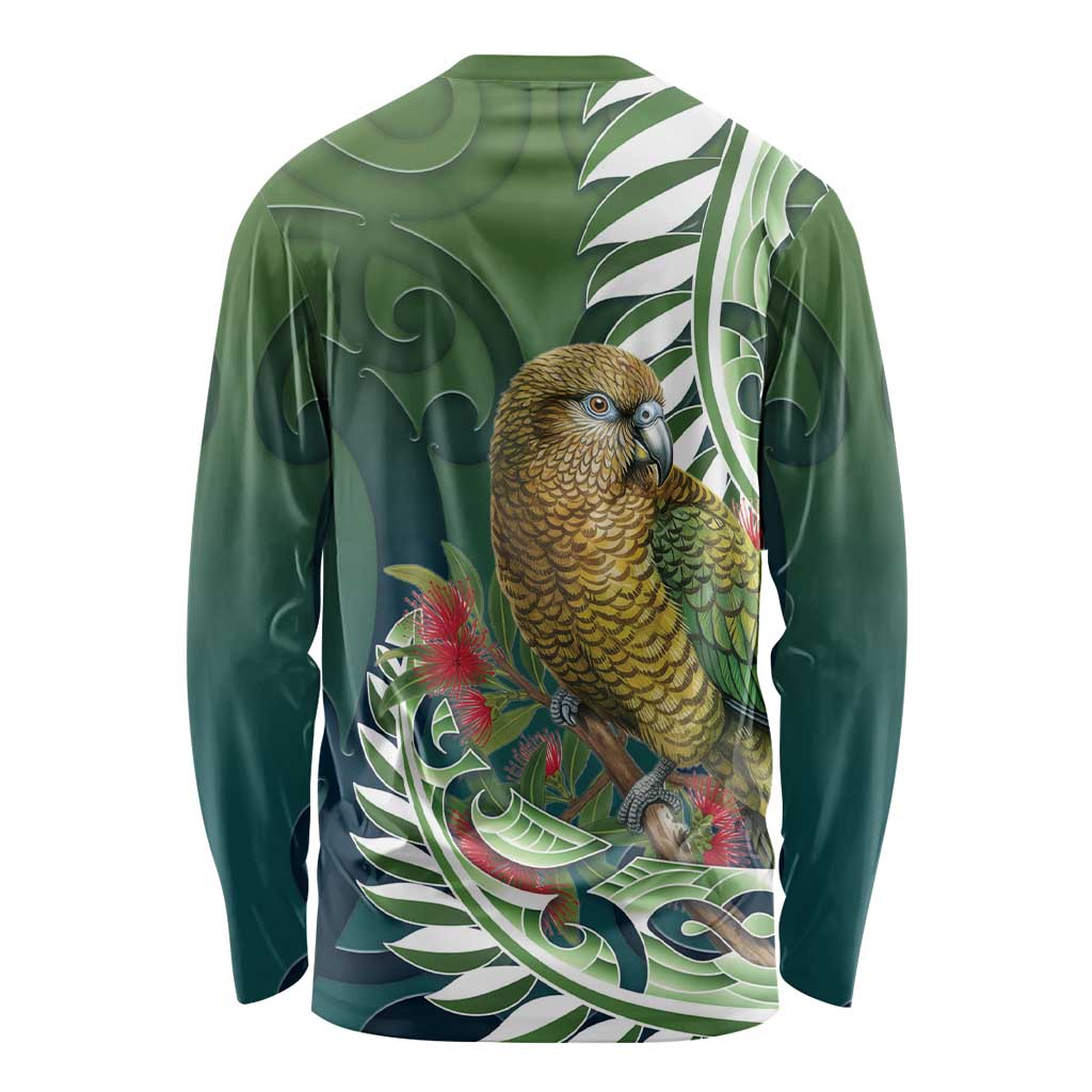 New Zealand Kea Bird Long Sleeve Shirt With Maori Koru Fern - Aussie Hoodie