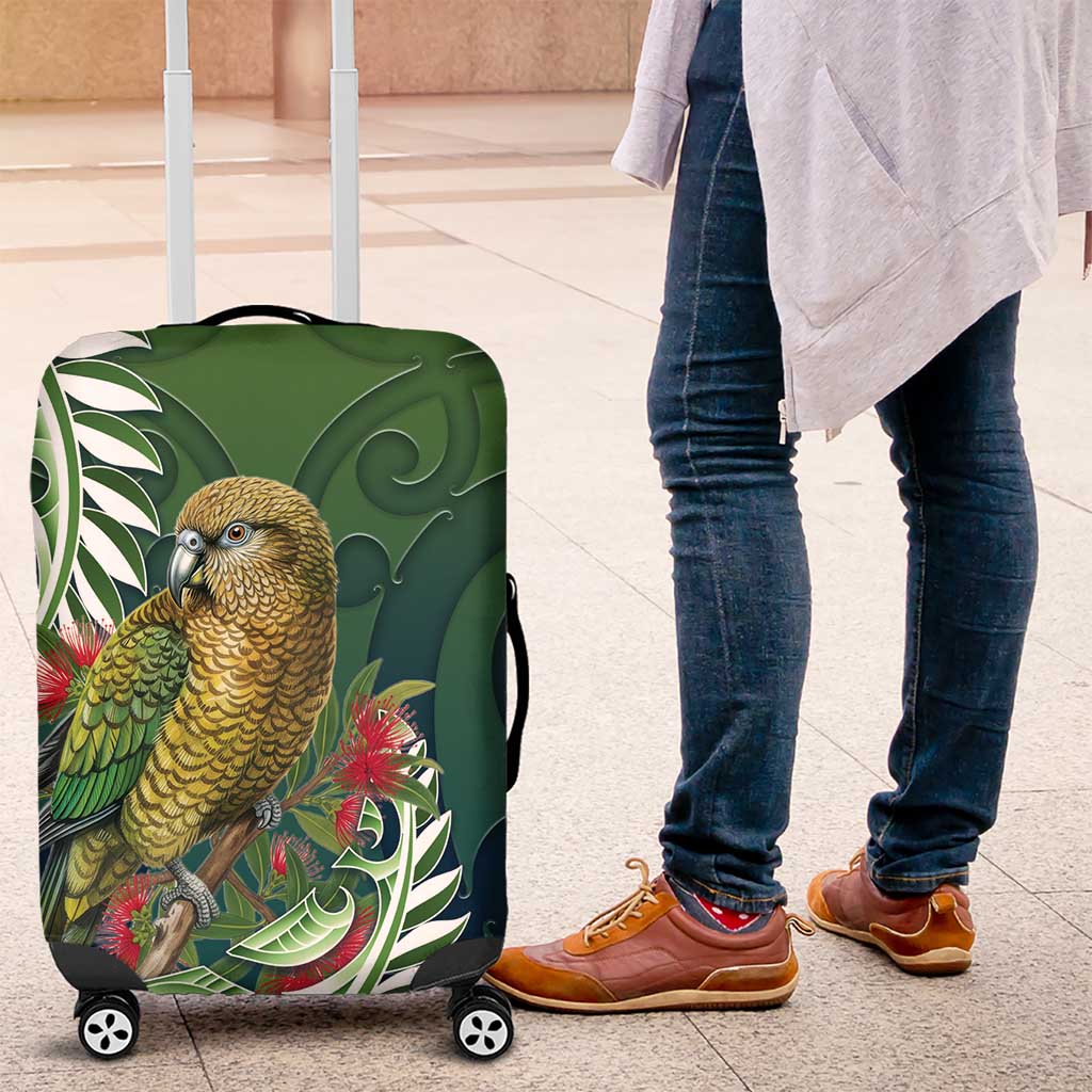 New Zealand Kea Bird Luggage Cover With Maori Koru Fern - Aussie Hoodie