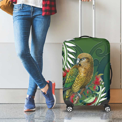 New Zealand Kea Bird Luggage Cover With Maori Koru Fern - Aussie Hoodie