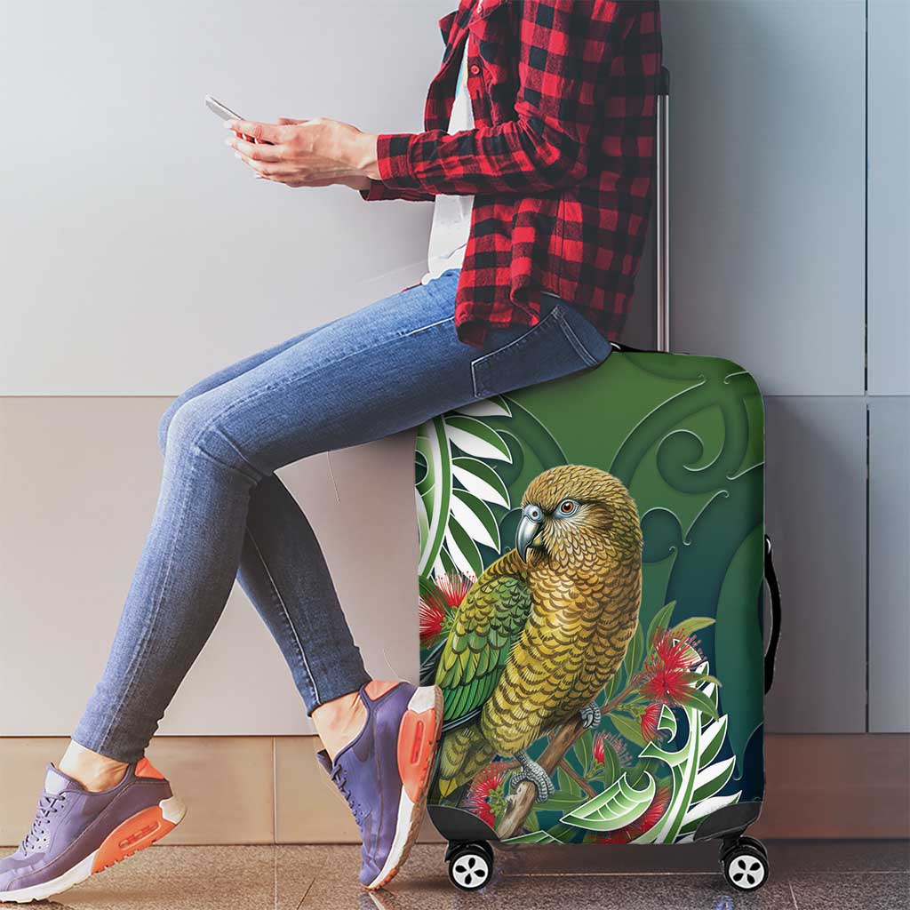 New Zealand Kea Bird Luggage Cover With Maori Koru Fern - Aussie Hoodie