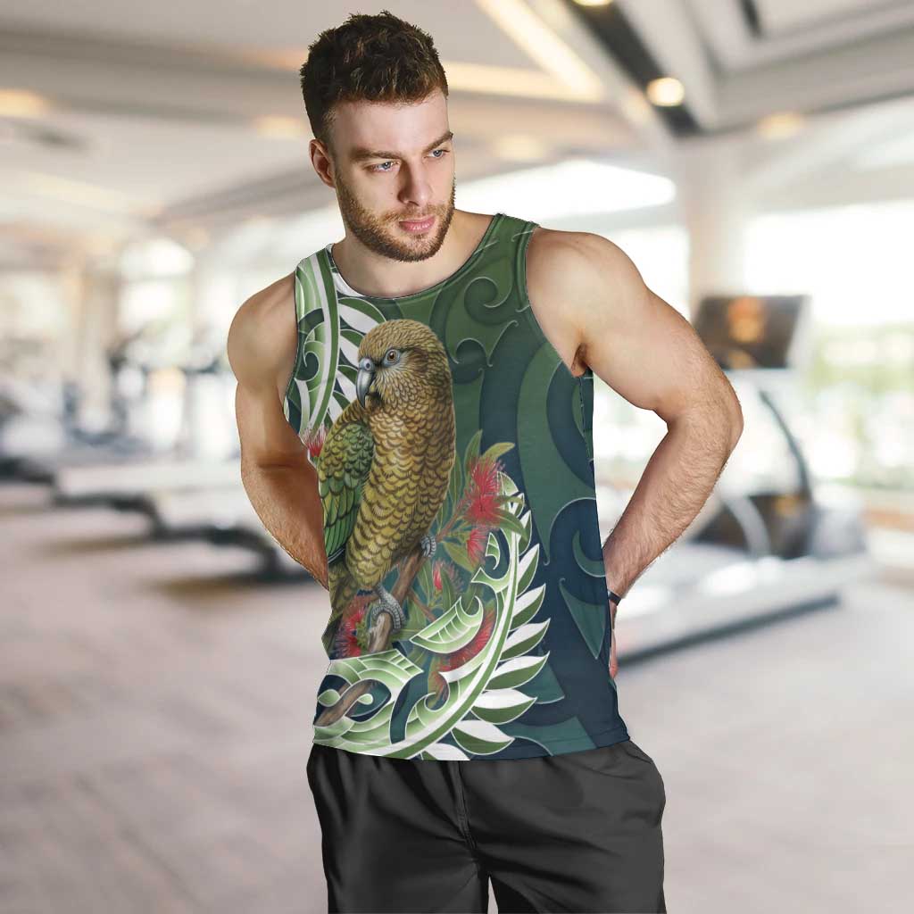 New Zealand Kea Bird Men Tank Top With Maori Koru Fern - Aussie Hoodie