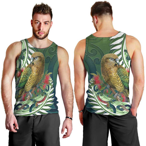 New Zealand Kea Bird Men Tank Top With Maori Koru Fern - Aussie Hoodie