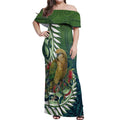 New Zealand Kea Bird Off Shoulder Maxi Dress With Maori Koru Fern - Aussie Hoodie