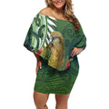New Zealand Kea Bird Off Shoulder Short Dress With Maori Koru Fern - Aussie Hoodie