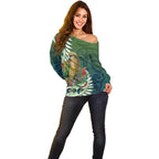 New Zealand Kea Bird Off Shoulder Sweater With Maori Koru Fern - Aussie Hoodie