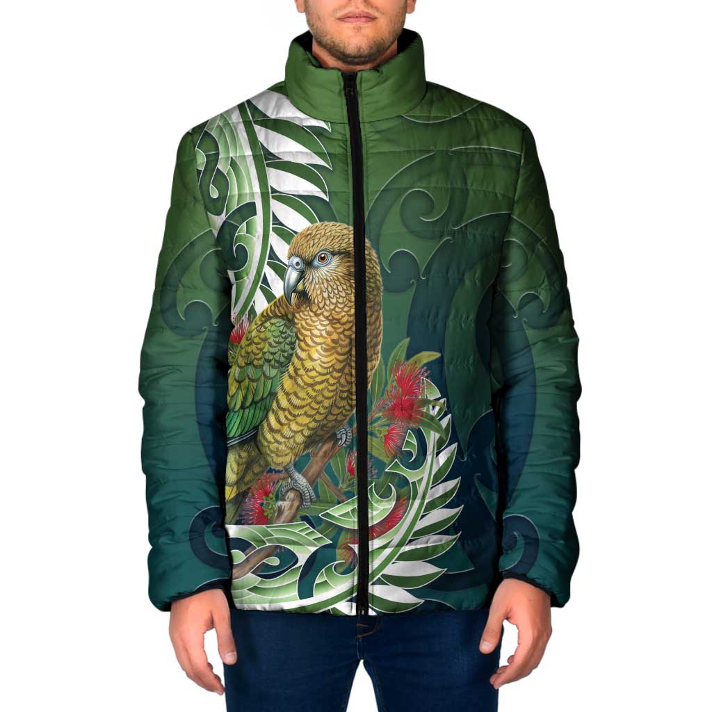 New Zealand Kea Bird Padded Jacket With Maori Koru Fern - Aussie Hoodie