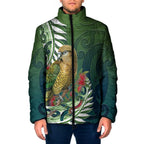 New Zealand Kea Bird Padded Jacket With Maori Koru Fern - Aussie Hoodie