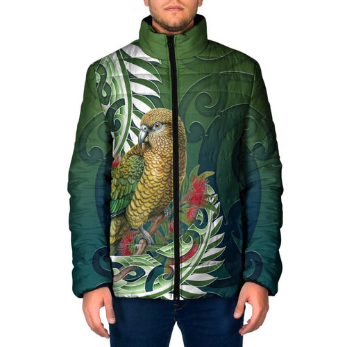 New Zealand Kea Bird Padded Jacket With Maori Koru Fern - Aussie Hoodie