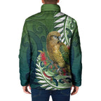 New Zealand Kea Bird Padded Jacket With Maori Koru Fern - Aussie Hoodie