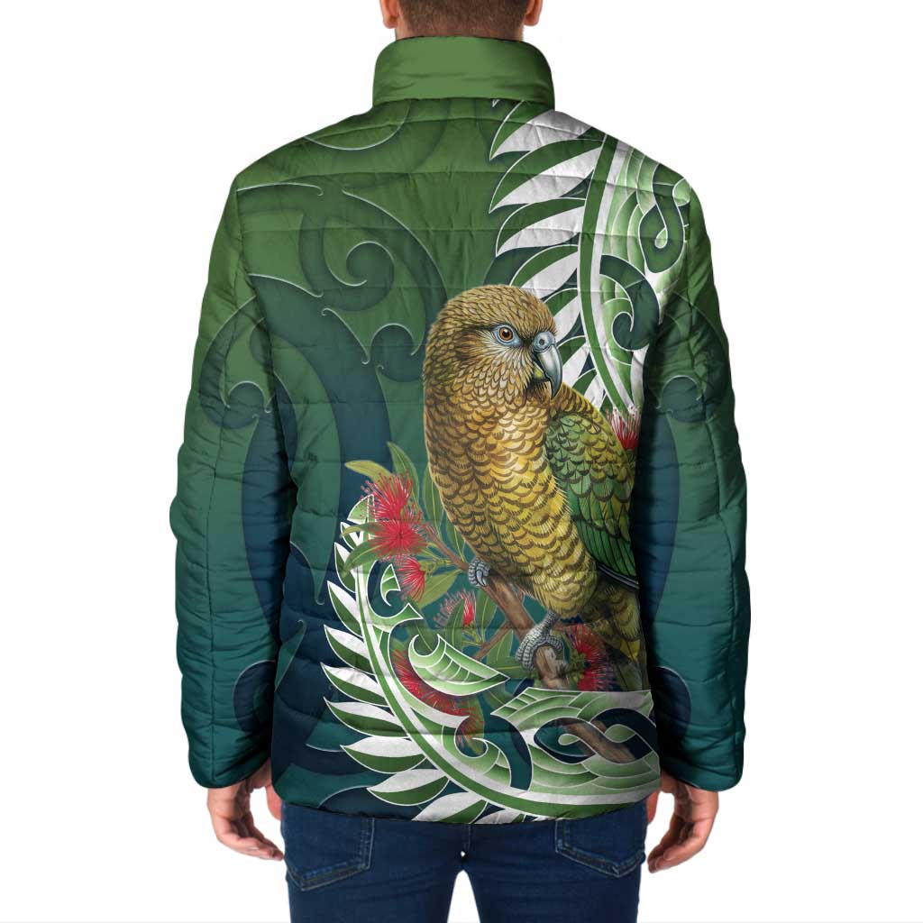 New Zealand Kea Bird Padded Jacket With Maori Koru Fern - Aussie Hoodie