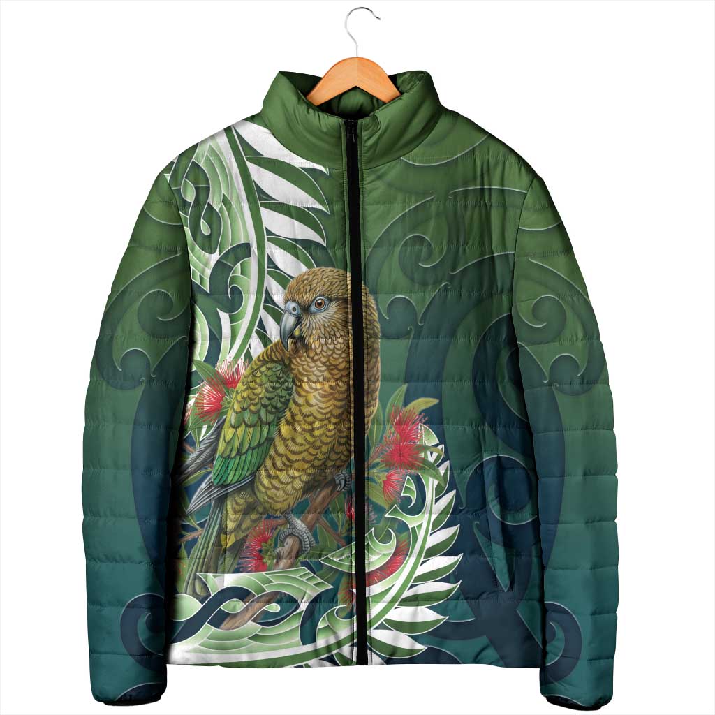 New Zealand Kea Bird Padded Jacket With Maori Koru Fern - Aussie Hoodie
