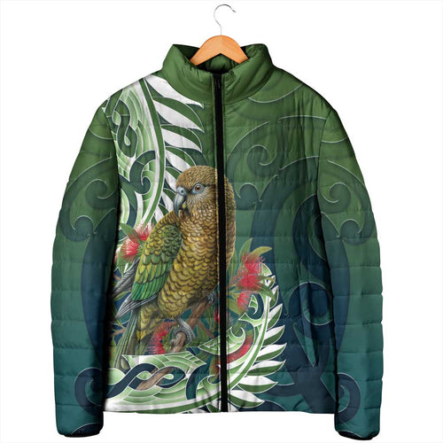 New Zealand Kea Bird Padded Jacket With Maori Koru Fern - Aussie Hoodie