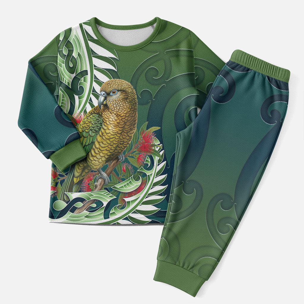 New Zealand Kea Bird Christmas Pajama Set With Maori Koru Fern